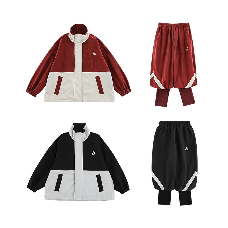 YOEHYAUL N5158 Sport Style Children's Jjacket Set Red Black Loose Cargo Baby Boys Clothing Sets