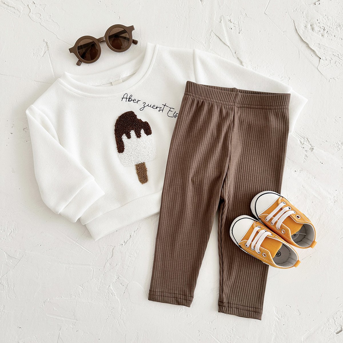 Spring Autumn Boys Clothes 2PCS Popsicle Embroider Top Children Clothing Baby Long-Sleeved Sweatshirts Infant Set