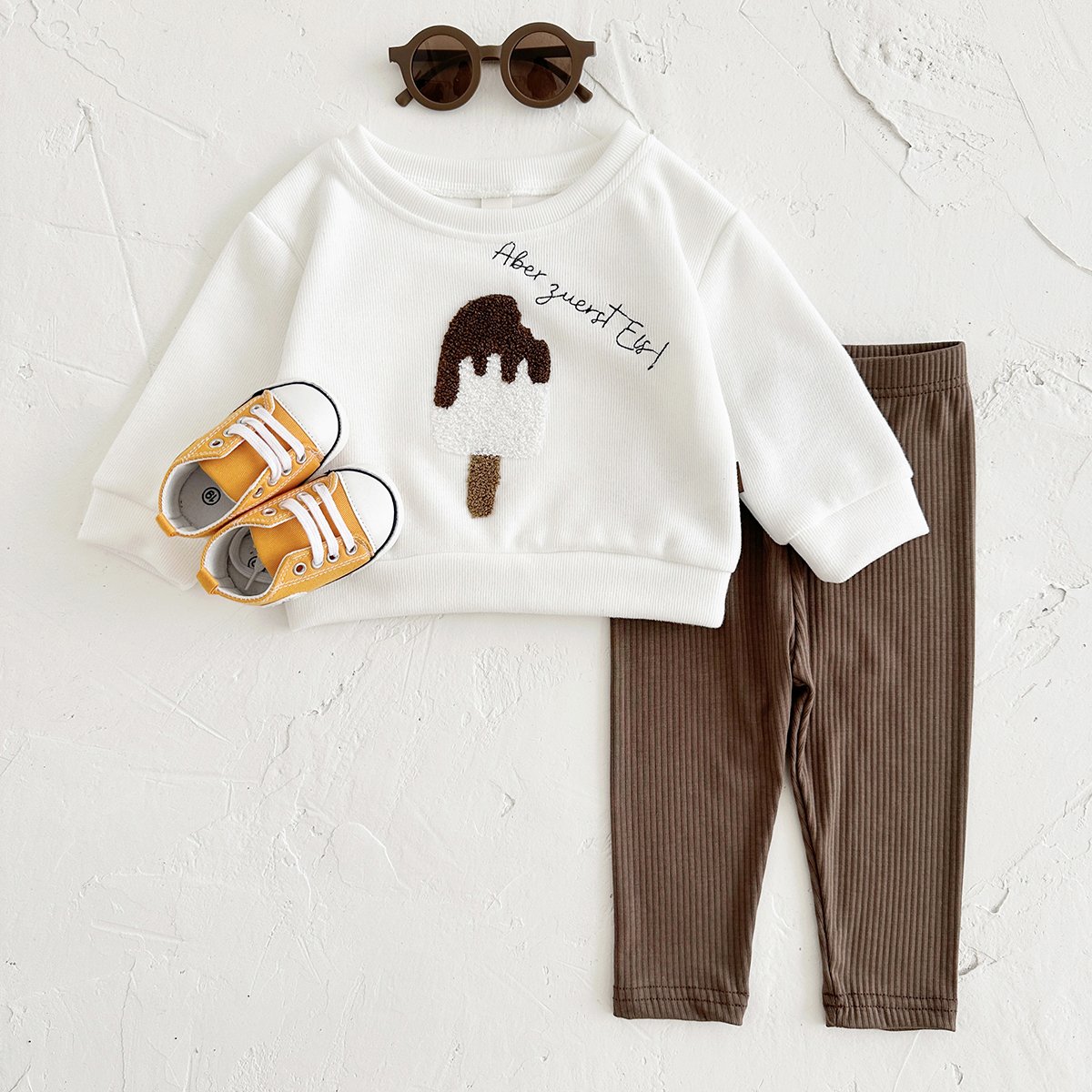Spring Autumn Boys Clothes 2PCS Popsicle Embroider Top Children Clothing Baby Long-Sleeved Sweatshirts Infant Set