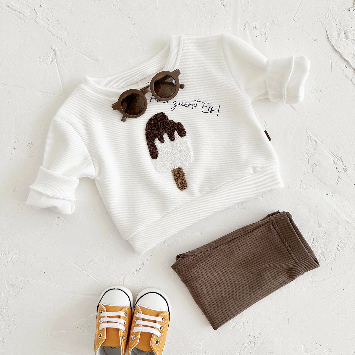 Spring Autumn Boys Clothes 2PCS Popsicle Embroider Top Children Clothing Baby Long-Sleeved Sweatshirts Infant Set