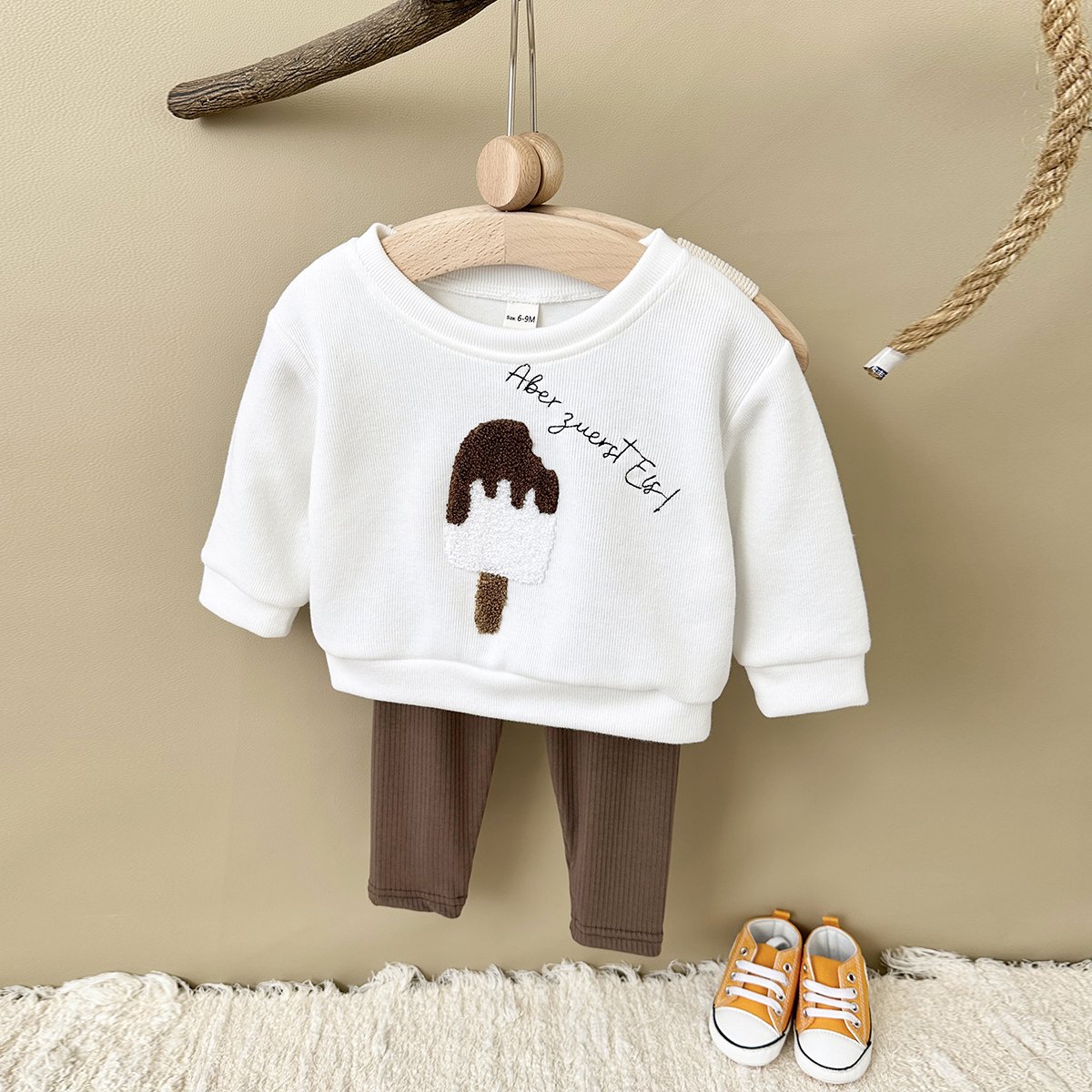 Spring Autumn Boys Clothes 2PCS Popsicle Embroider Top Children Clothing Baby Long-Sleeved Sweatshirts Infant Set