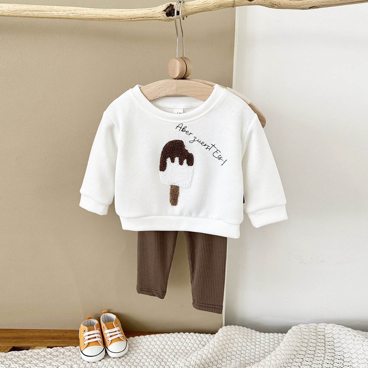 Spring Autumn Boys Clothes 2PCS Popsicle Embroider Top Children Clothing Baby Long-Sleeved Sweatshirts Infant Set