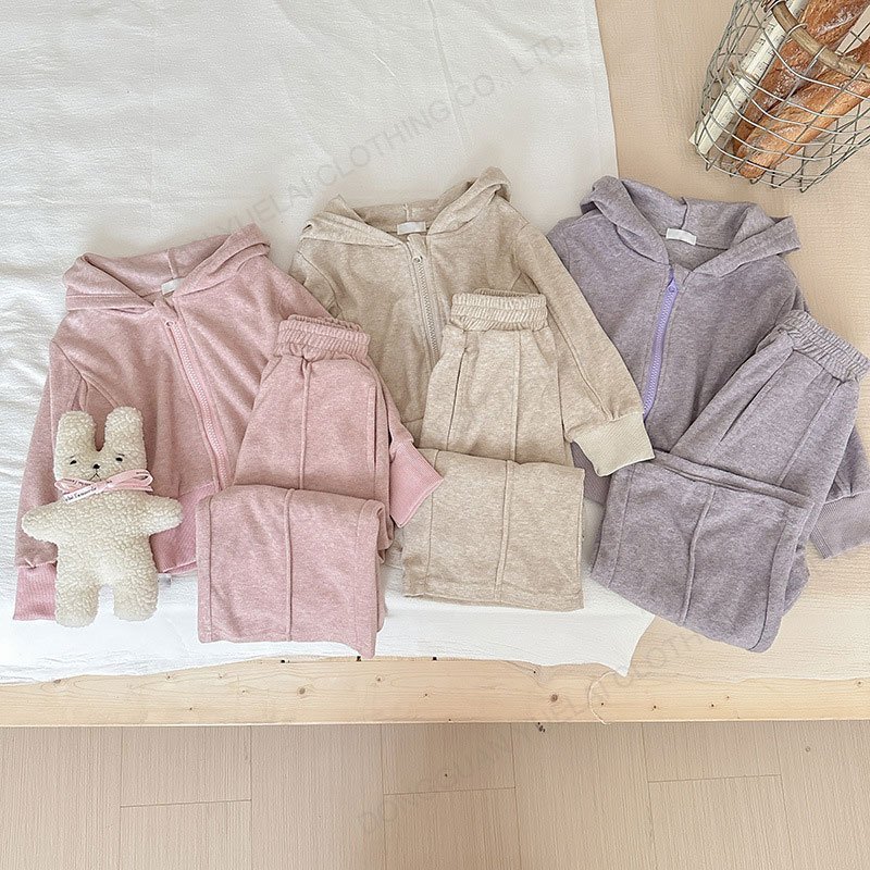 Custom Hi-Q Children Hoodie Set Plain Long Sleeve Casual Cute Anti-Shrink Comfortable Soft 100% Cotton Kids Clothing Sets