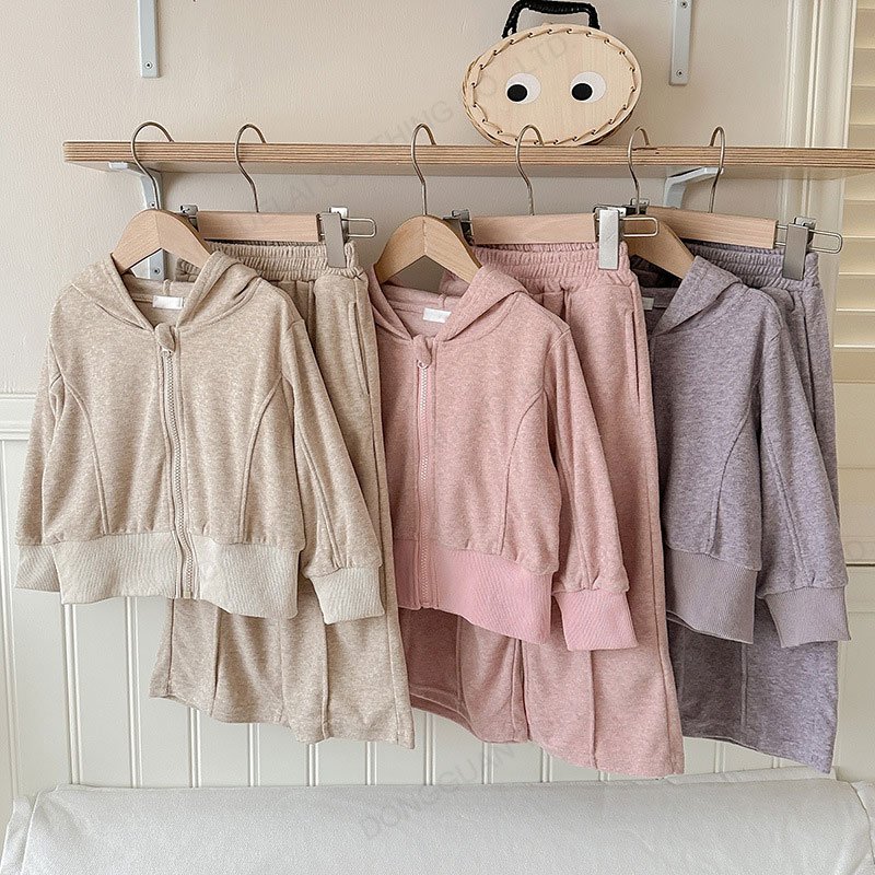 Custom Hi-Q Children Hoodie Set Plain Long Sleeve Casual Cute Anti-Shrink Comfortable Soft 100% Cotton Kids Clothing Sets