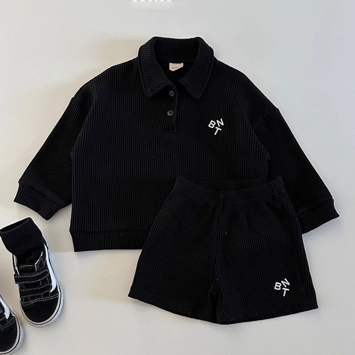 Children's Set Spring Korean Version Children's Clothing Baby Waffle Shirt Set Boys and Girls Autumn Long Sleeve Two piece Set