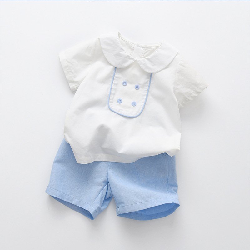 2024 Wholesale Summer Cotton Baby Clothing Set for Boy Custom Solid Kids Clothes Two-Piece Outfits Short Sleeve Shorts and Pants