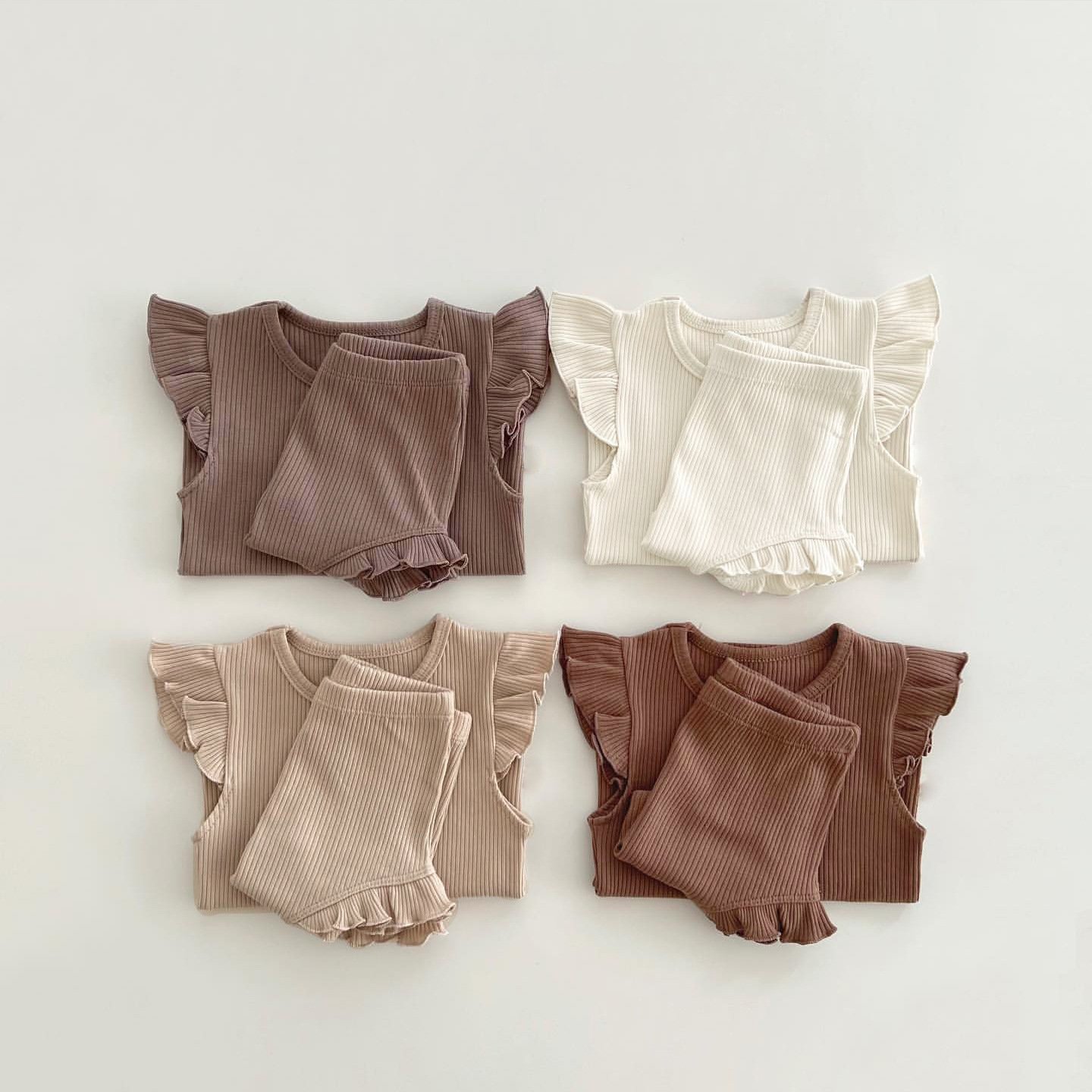Summer Newborn Baby Boy Girl Flutter Sleeves Tops And Shorts 2 pcs Set Baby Cotton Clothing Sets