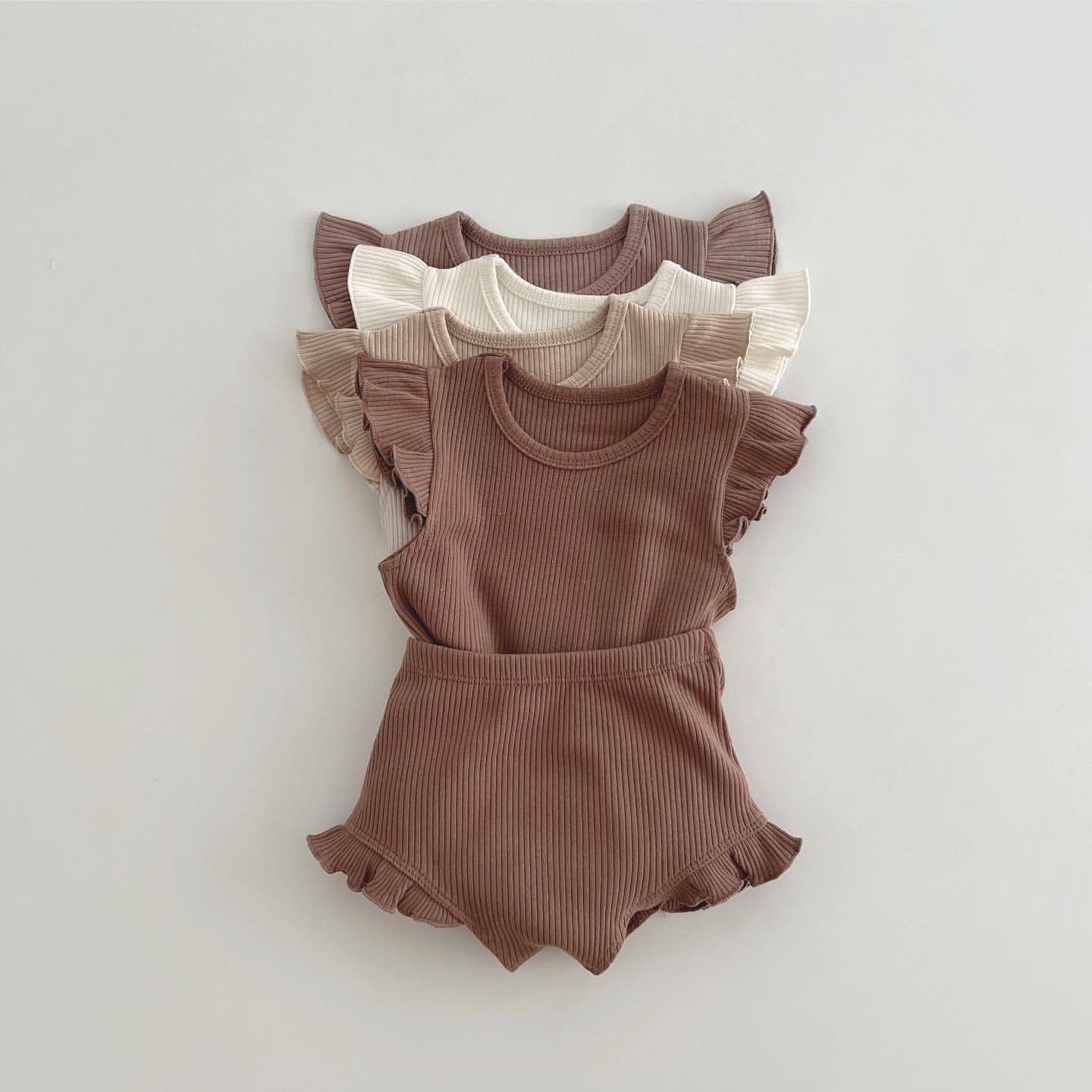 Summer Newborn Baby Boy Girl Flutter Sleeves Tops And Shorts 2 pcs Set Baby Cotton Clothing Sets