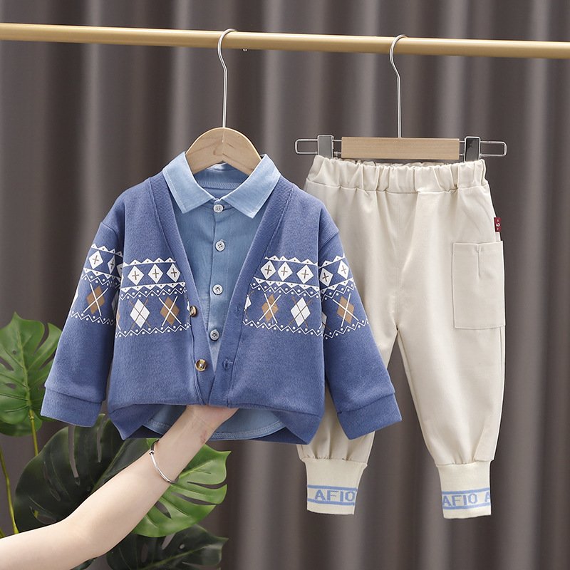 Children Clothes Set Baby Boutique Long Sleeve bowtie shirt coat pants Plaid Top cotton hoodie 3 Pieces Clothes casual Suit Set