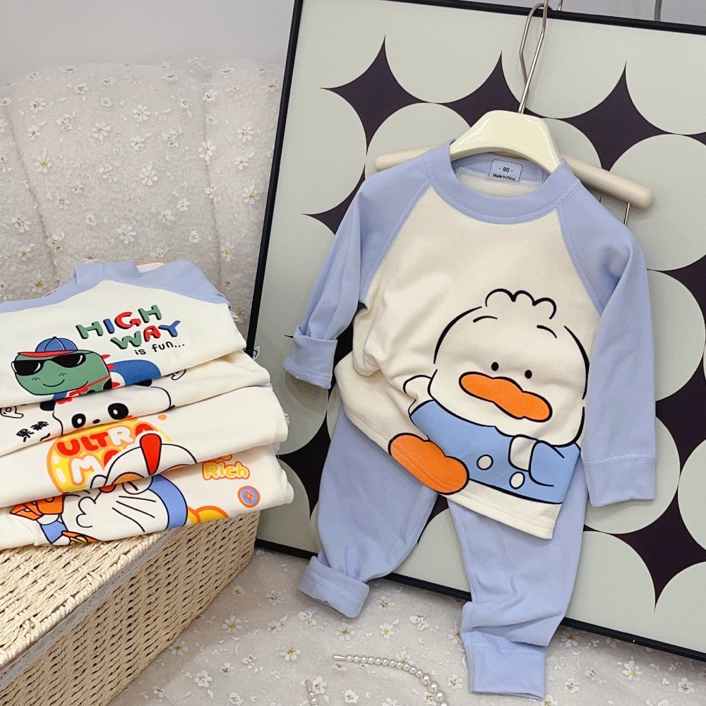 Blue Two-Piece Kids Pajamas Set Cute Casual Homewear for Boys and Girls with Printed Pattern