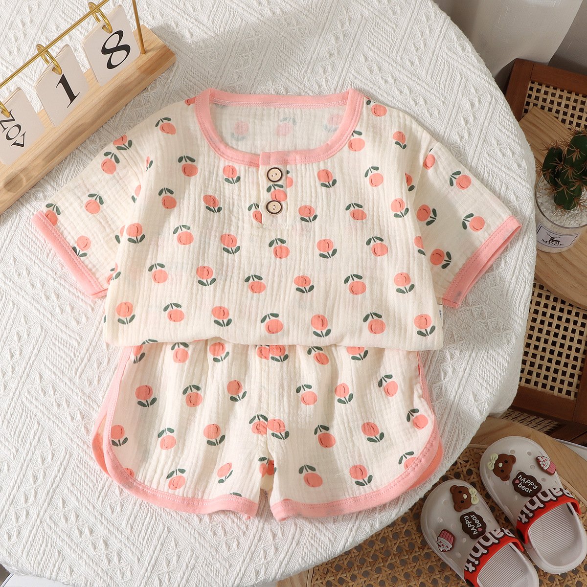 gauze Short Sleeves Clothes Baby Homewear Set Summer Baby Pajamas Baby Pajamas Suits