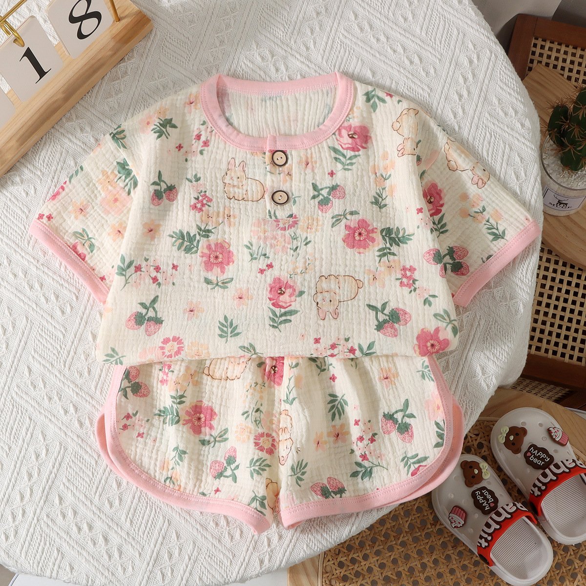 gauze Short Sleeves Clothes Baby Homewear Set Summer Baby Pajamas Baby Pajamas Suits