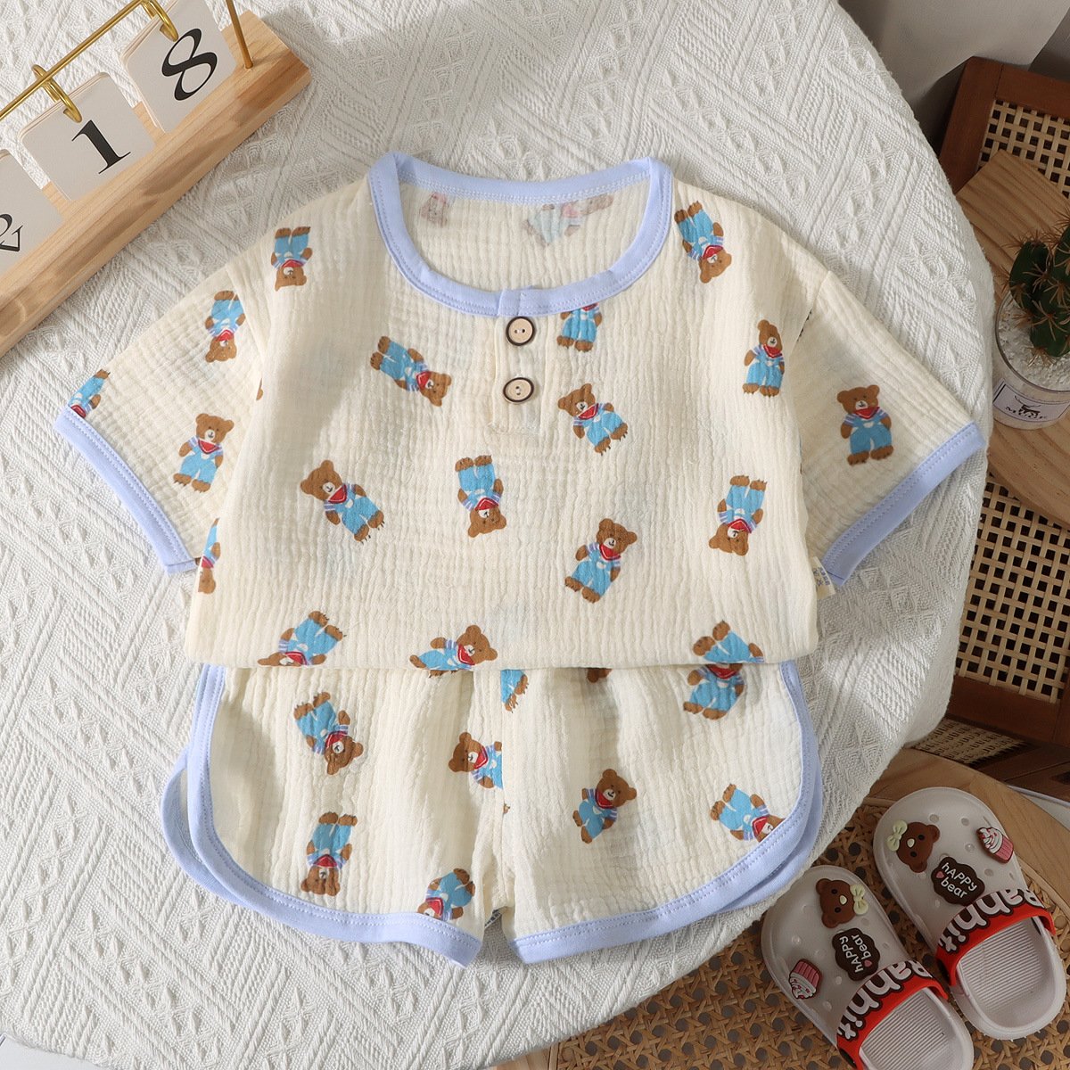 gauze Short Sleeves Clothes Baby Homewear Set Summer Baby Pajamas Baby Pajamas Suits