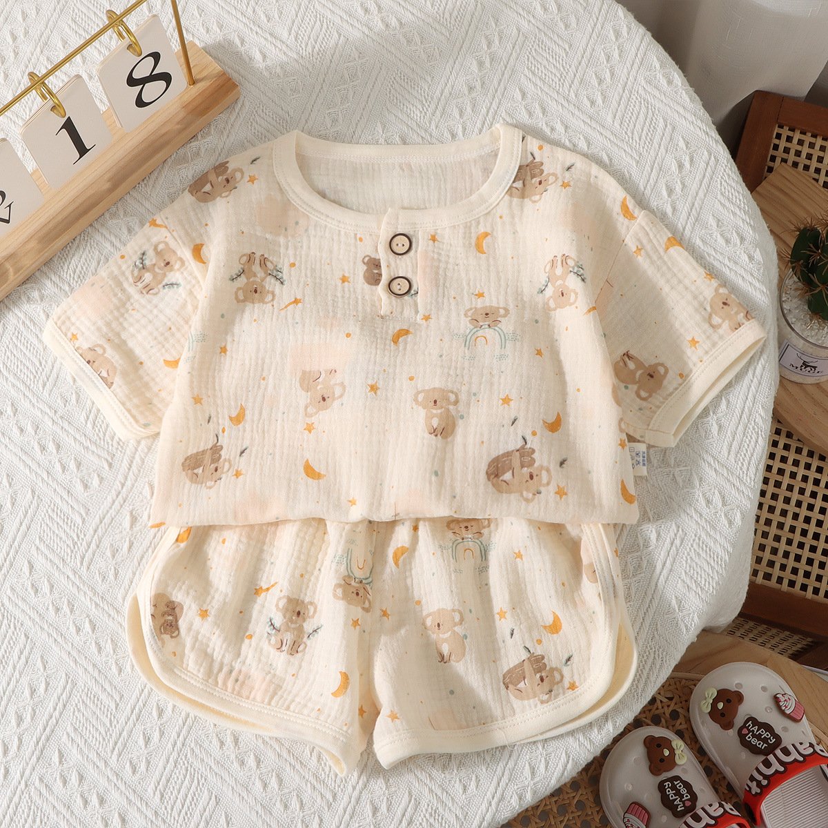 gauze Short Sleeves Clothes Baby Homewear Set Summer Baby Pajamas Baby Pajamas Suits