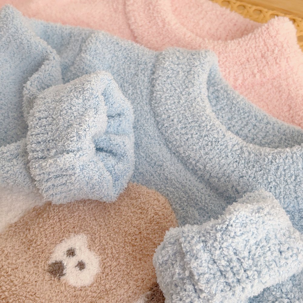 Purorigin Cute Cartoon Casual Warm Winter Round Neck Home Clothing Set Thick Flannel Kids Pajamas 2 PCS Set Baby Sleepwear Suit
