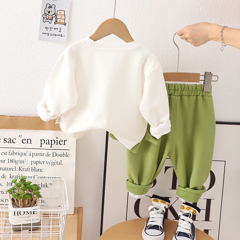 Boys' Spring and Autumn Sweater Set New Children's Labeled Dinosaur Sweater Long Sleeve Set