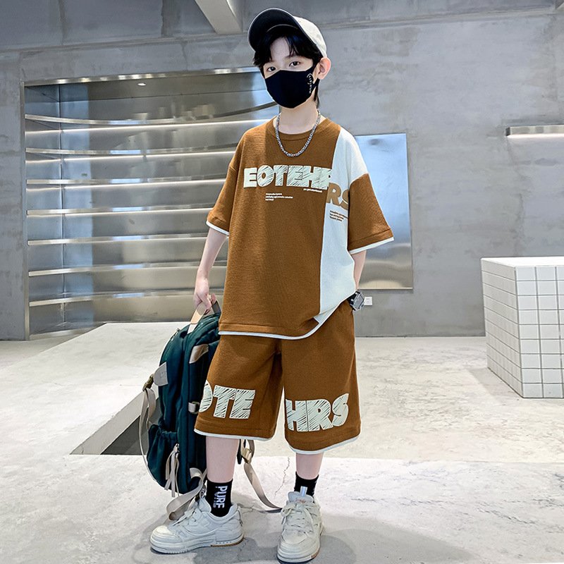 2024 New Boys' Summer Clothing Foreign Style Waffle Stitching Cotton Casual Print ODM Supply Short Sleeve Length
