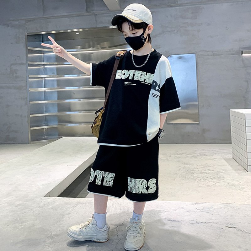 2024 New Boys' Summer Clothing Foreign Style Waffle Stitching Cotton Casual Print ODM Supply Short Sleeve Length