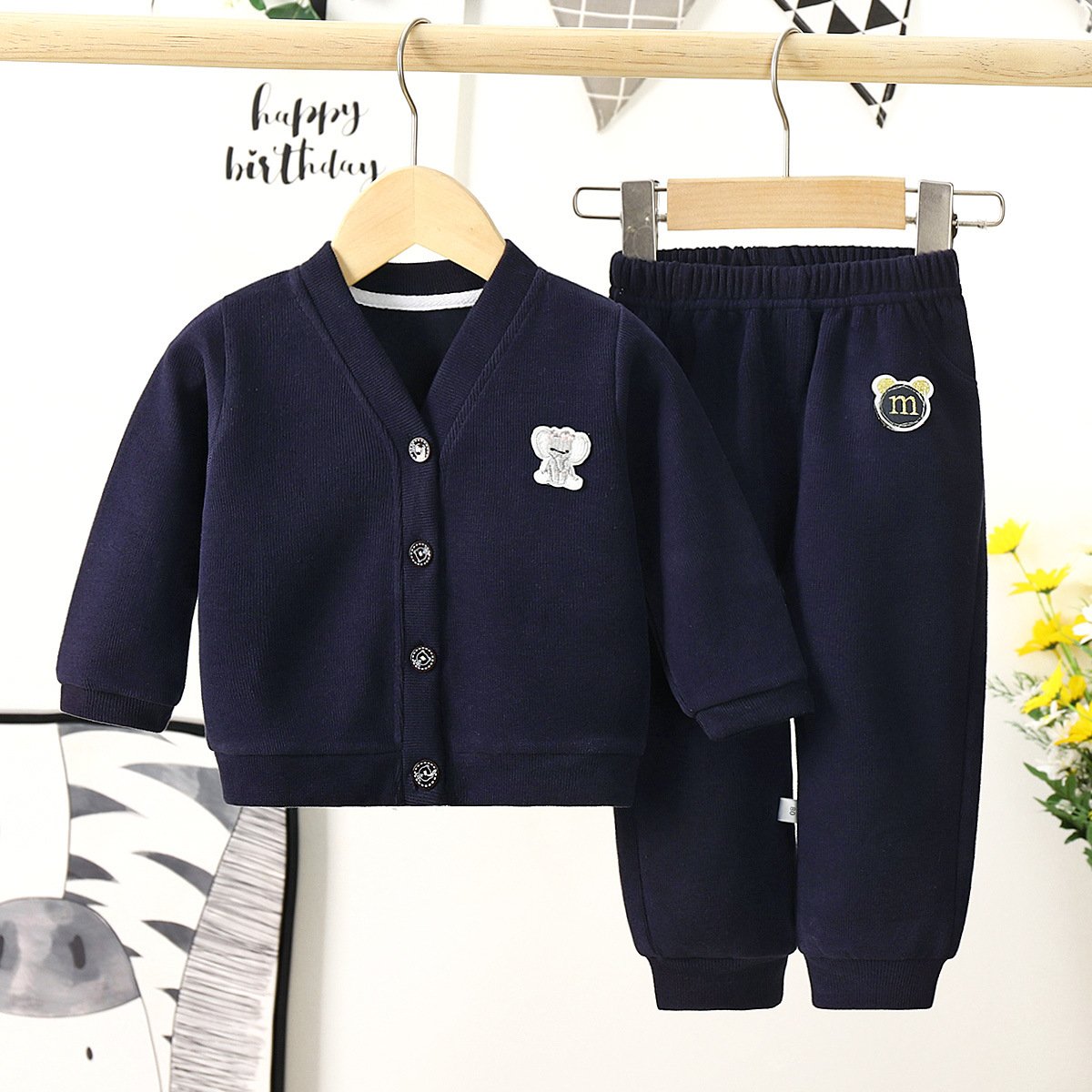 Children's Autumn Sports Set Baby Casual Cartoon Knitted Top+Pants Two Piece Set