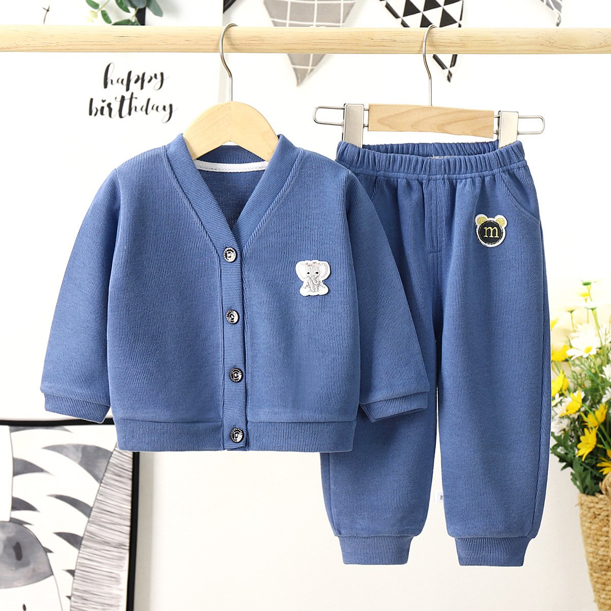 Children's Autumn Sports Set Baby Casual Cartoon Knitted Top+Pants Two Piece Set