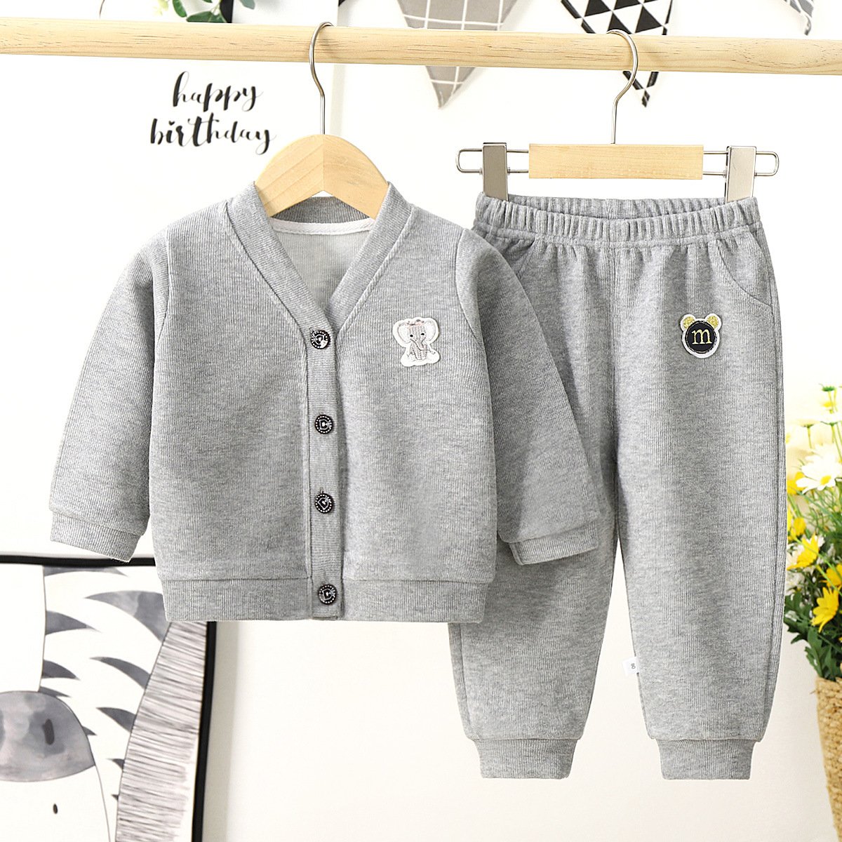 Children's Autumn Sports Set Baby Casual Cartoon Knitted Top+Pants Two Piece Set