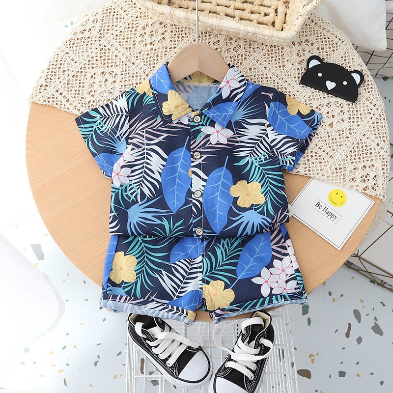2024 Wholesale Summer custom beach Shirt Boys T-shirt Shorts Kids Set Loose Free Hawaiian kids Shirt