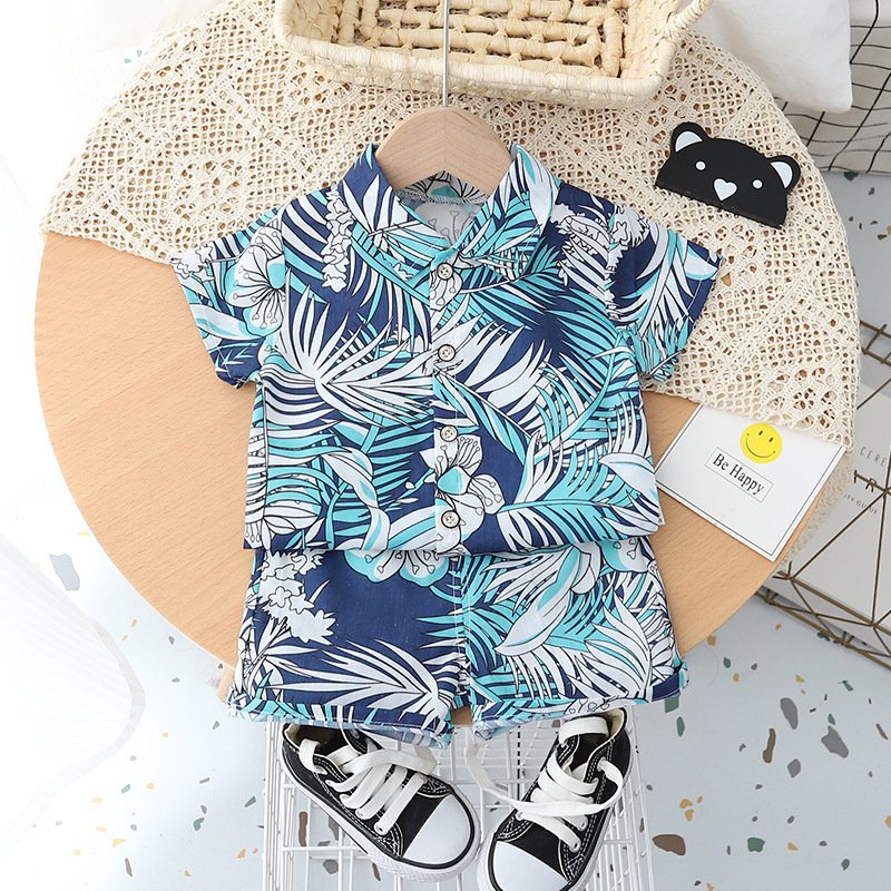 2024 Wholesale Summer custom beach Shirt Boys T-shirt Shorts Kids Set Loose Free Hawaiian kids Shirt