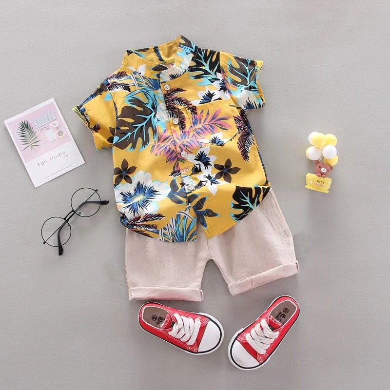 2024 Wholesale Summer custom beach Shirt Boys T-shirt Shorts Kids Set Loose Free Hawaiian kids Shirt