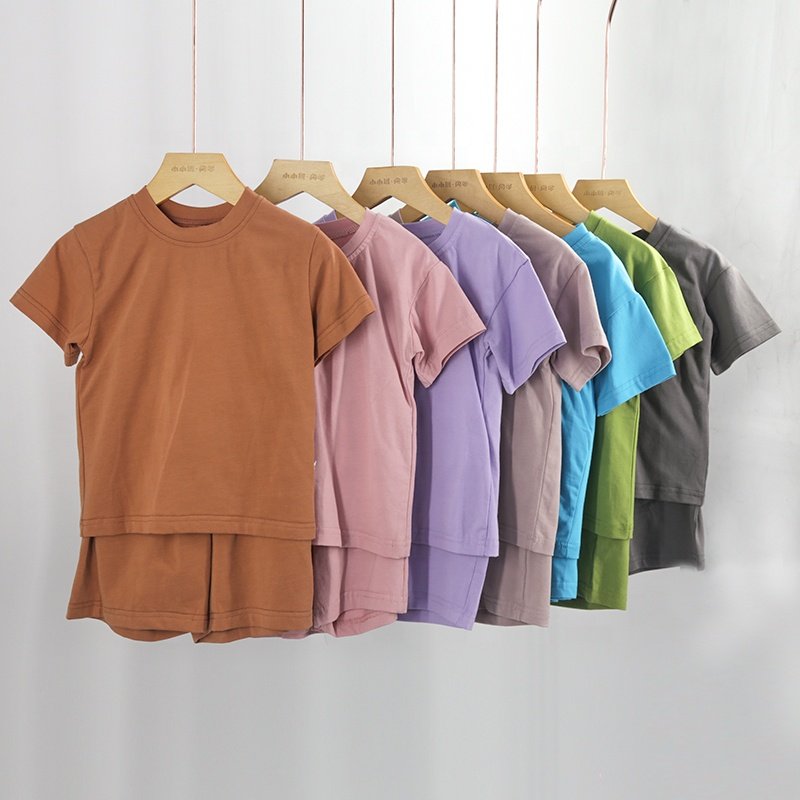 Wholesale factory price blank Kids Clothing set eco-friendly children clothing suits custom logo Solid Color boys clothing sets