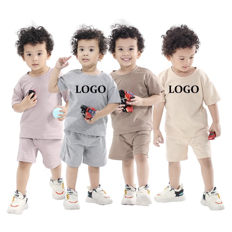 Wholesale factory price blank Kids Clothing set eco-friendly children clothing suits custom logo Solid Color boys clothing sets