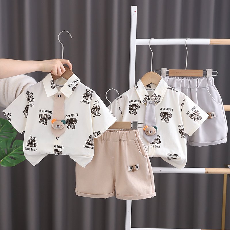 2024 Summer New boy Kids Factory customization OEM Service Availab Boys clothing sets Shirt cartoon Teddy bear Shorts suit