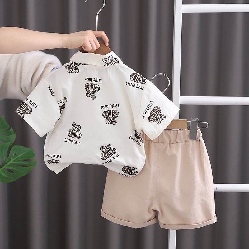2024 Summer New boy Kids Factory customization OEM Service Availab Boys clothing sets Shirt cartoon Teddy bear Shorts suit