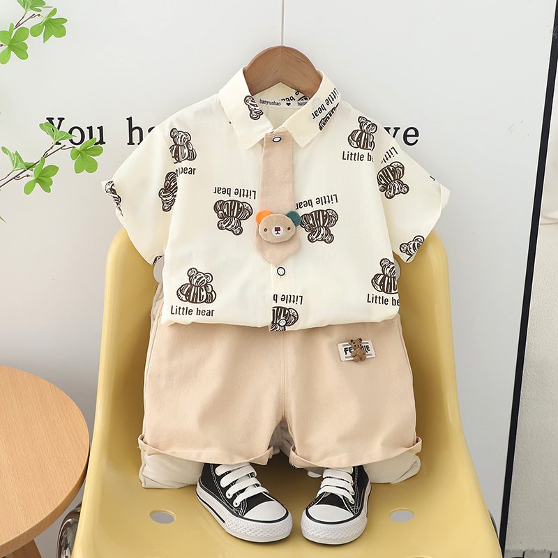 2024 Summer New boy Kids Factory customization OEM Service Availab Boys clothing sets Shirt cartoon Teddy bear Shorts suit