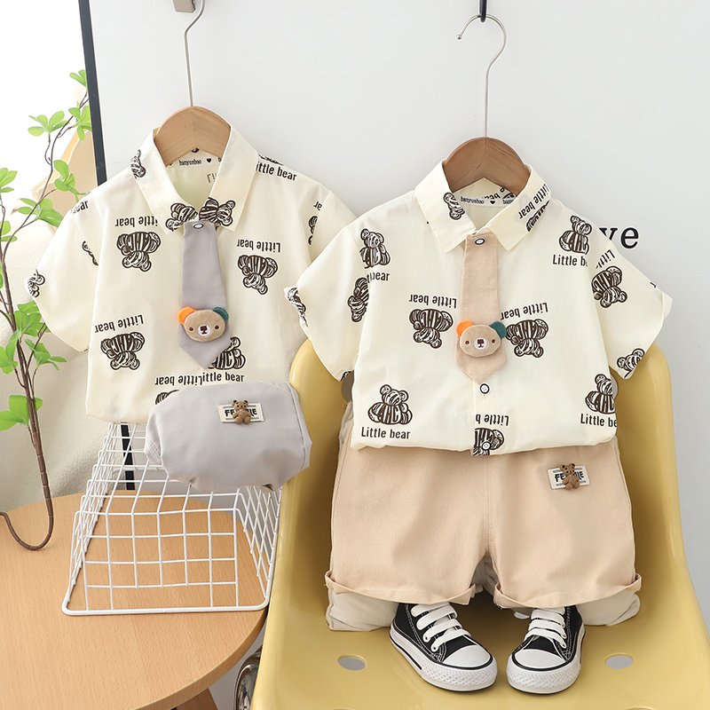 2024 Summer New boy Kids Factory customization OEM Service Availab Boys clothing sets Shirt cartoon Teddy bear Shorts suit