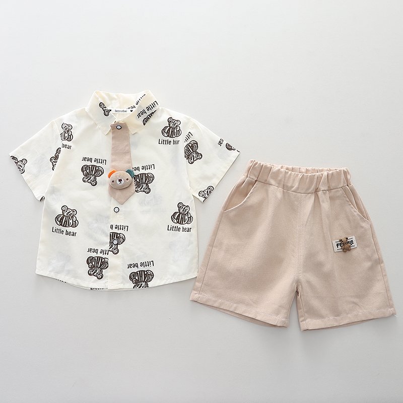 2024 Summer New boy Kids Factory customization OEM Service Availab Boys clothing sets Shirt cartoon Teddy bear Shorts suit