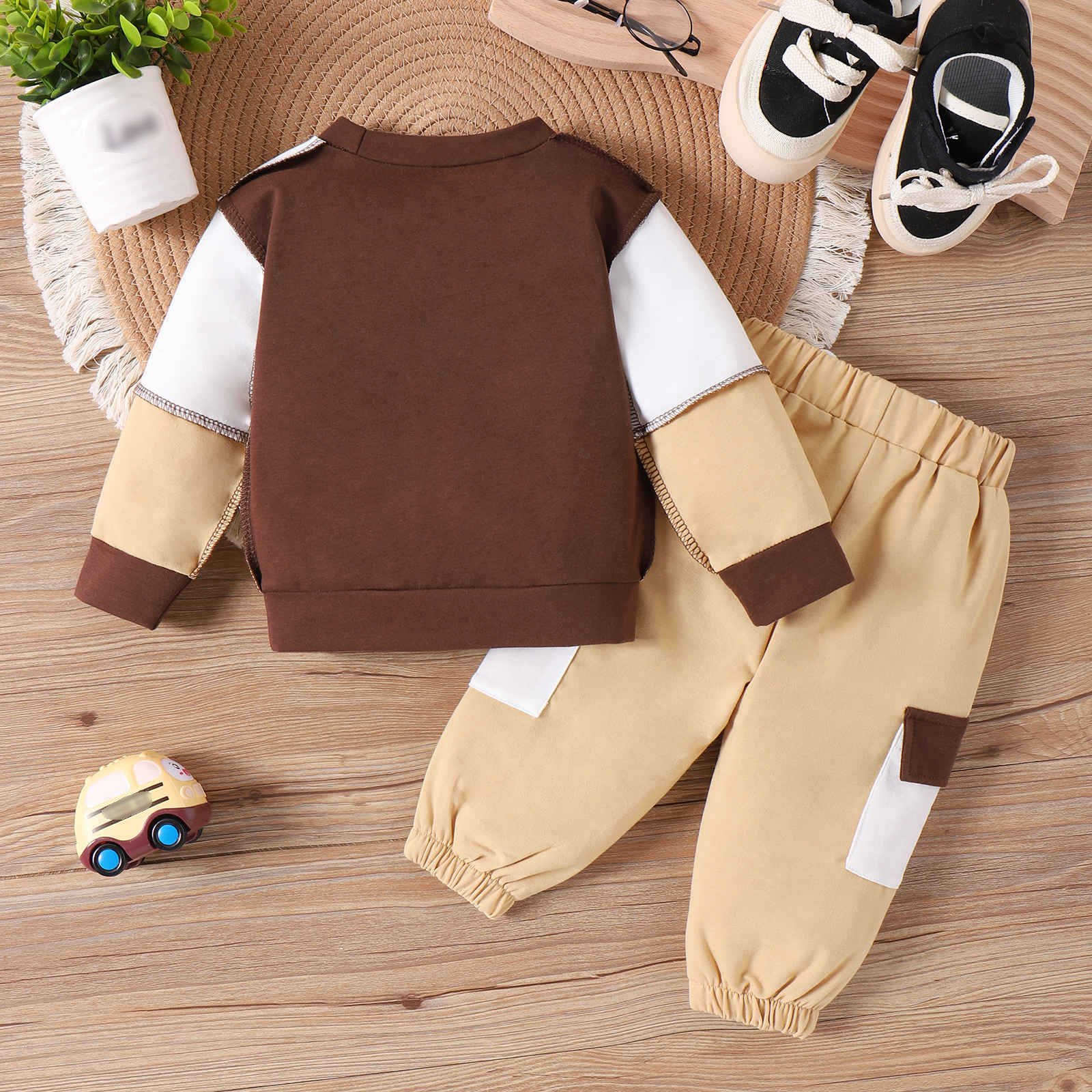 kids clothing autumn winter children' patchwork color matching long sleeved sweater pants sports two-piece set girl's clothing