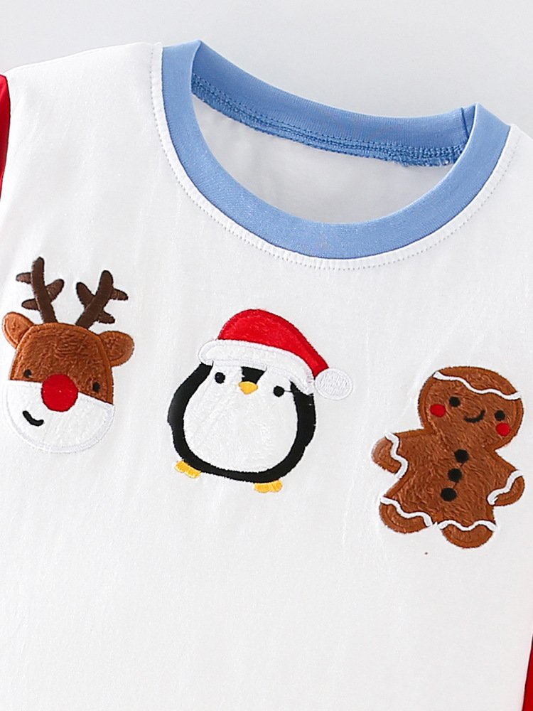 Rarewe Boys Clothing Sets O Neck Christmas Cartoon Embroidery Sweatshirts Plaid Sweatpants 2 Piece Casual Kids Clothes Set