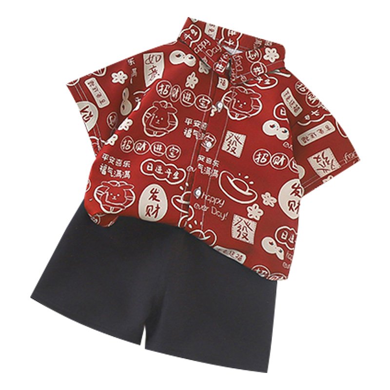 New children's floral beach shirt shorts set Children's men summer short sleeve fashion boy street printed shirt set