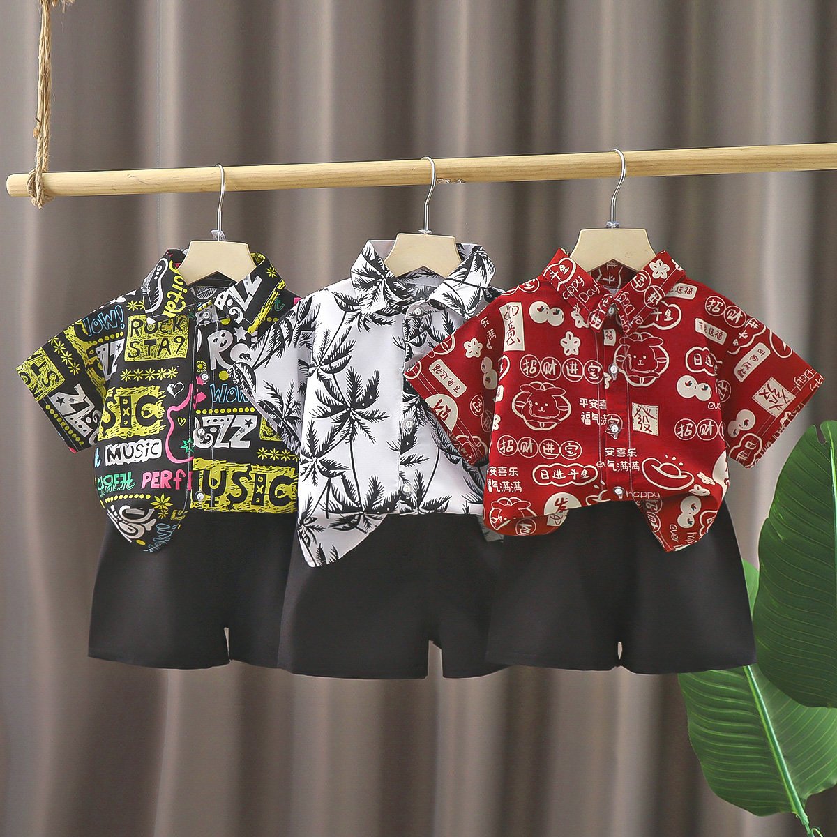New children's floral beach shirt shorts set Children's men summer short sleeve fashion boy street printed shirt set