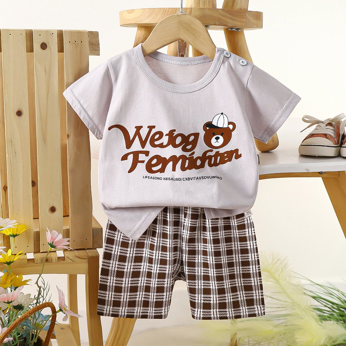 High Quality Baby Casual Clothes Sets Baby Outfits Summer Shoulder Button Baby Clothes Suits T-shirt 2pcs Sets
