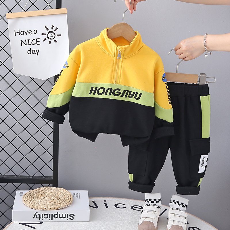 New Children Sports Outerwear 2024 Spring Autumn Kids Clothes Stock Half Zipper Hoodie Pants Boys Clothing Sets