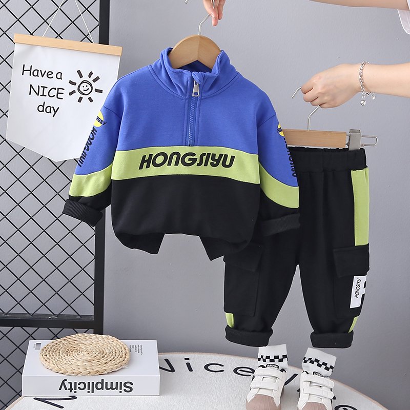 New Children Sports Outerwear 2024 Spring Autumn Kids Clothes Stock Half Zipper Hoodie Pants Boys Clothing Sets