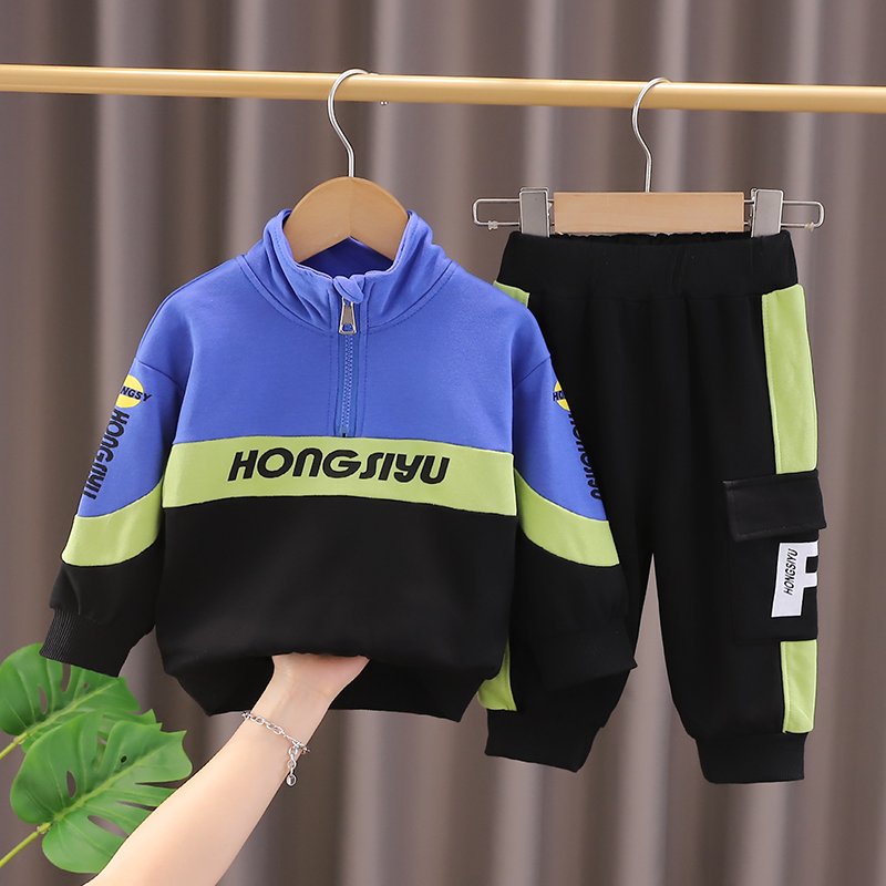 New Children Sports Outerwear 2024 Spring Autumn Kids Clothes Stock Half Zipper Hoodie Pants Boys Clothing Sets
