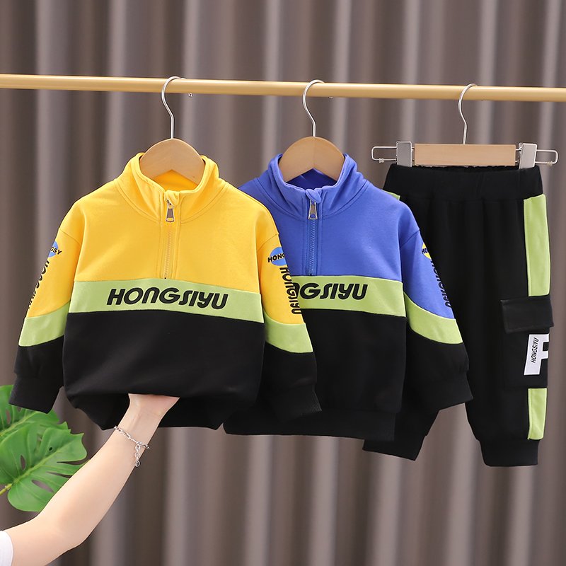 New Children Sports Outerwear 2024 Spring Autumn Kids Clothes Stock Half Zipper Hoodie Pants Boys Clothing Sets