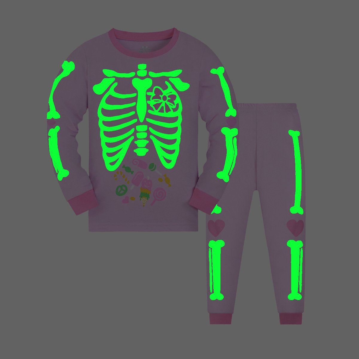 Custom kids long sleeve pullover trousers two-piece home wear suits cotton skeletal print Halloween boys clothing set