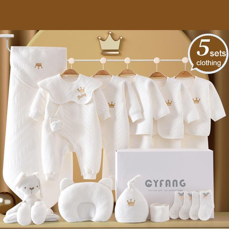 summer winter solid 0-6 months bebek giyim100% cotton crown newborn clothes baby gift set jumpsuits baby clothes gift set