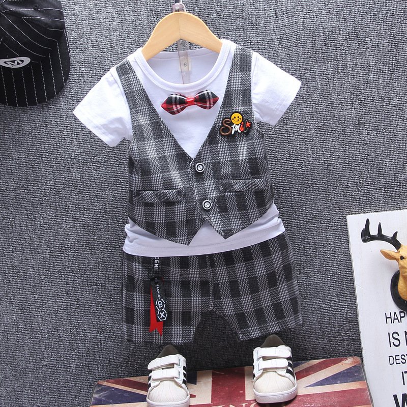 Wholesale 2024 New Design School Kids Clothes Suit Smart Casual Plaid Shirts Two Pieces Children Boy Clothing Sets Toddlers