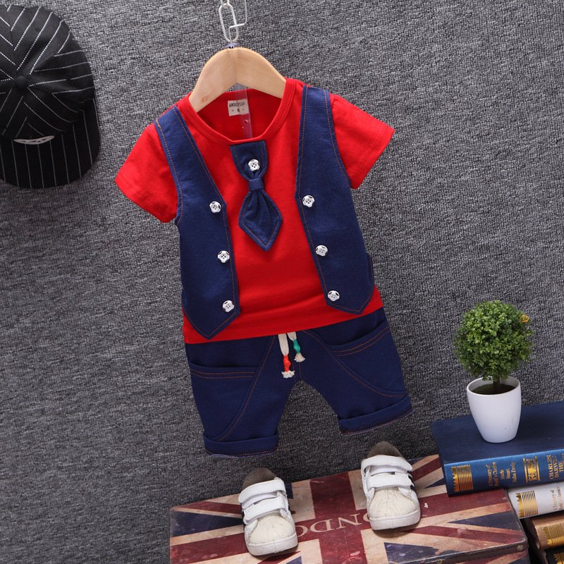 Wholesale 2024 New Design School Kids Clothes Suit Smart Casual Plaid Shirts Two Pieces Children Boy Clothing Sets Toddlers