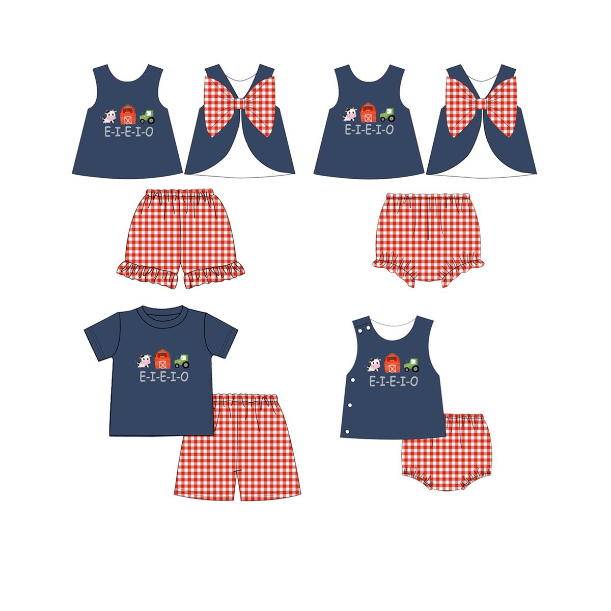 Gold Supplier Wholesale Boys Sibling clothing set Cow Applique two pieces boys clothing set for summer