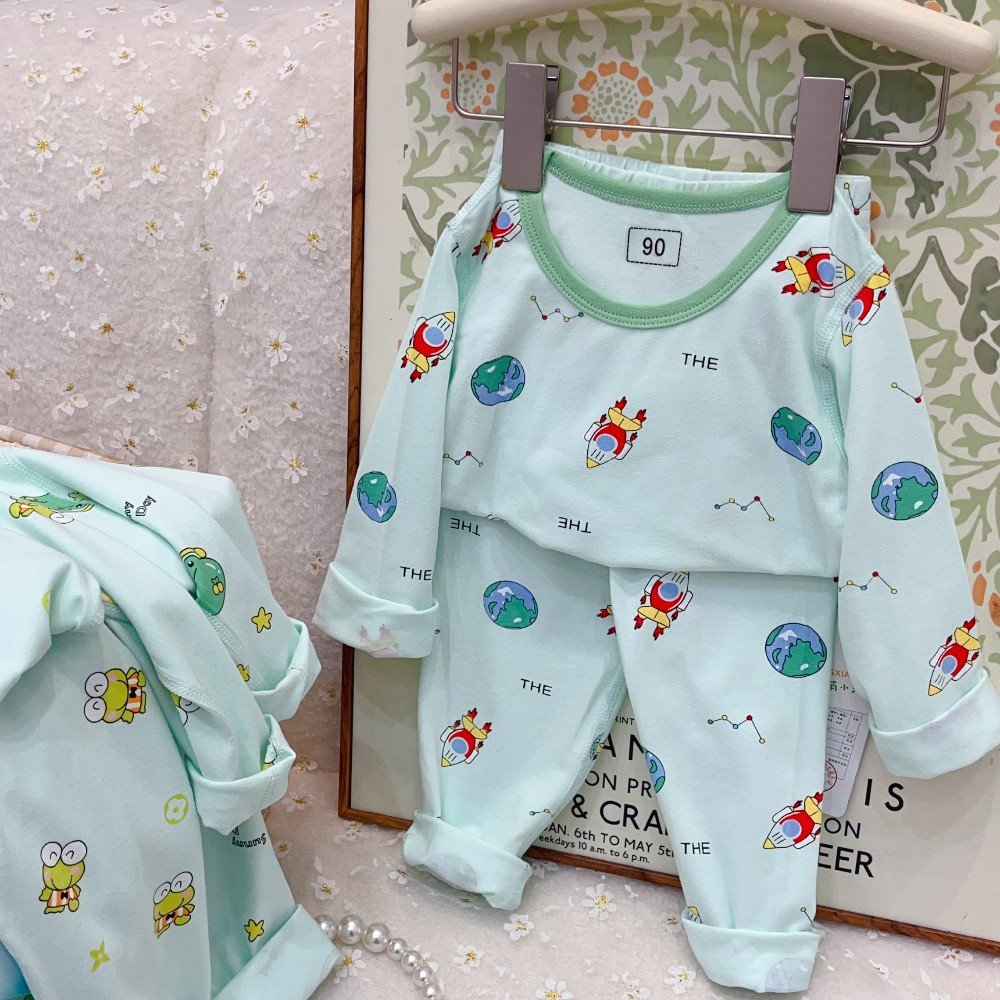 Children's clothes Girl and boy Cotton Two-Piece Set Children's Long Sleeve Pants and Top with Cartoon Print for Home Wear